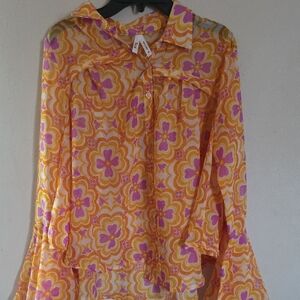 Vibrant Floral Sheer Blouse